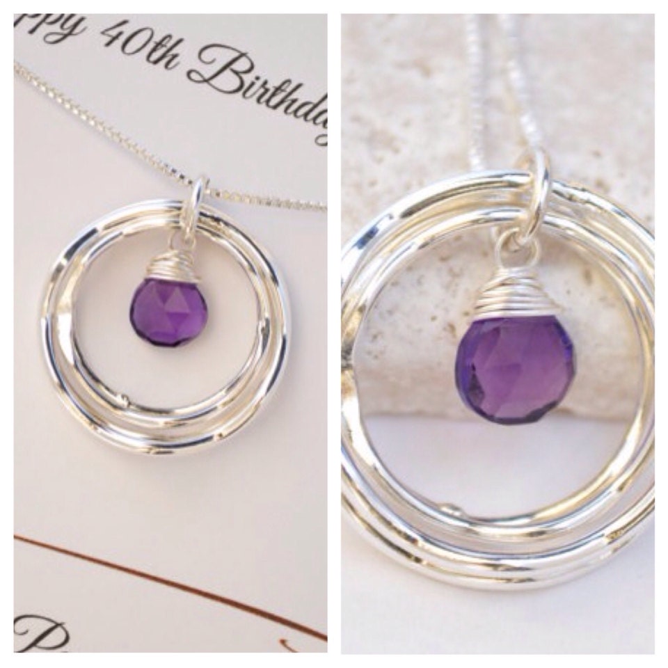 40th Birthday Gift For Her, Amethyst Necklace, February Birthstone Jewelry for Women, 4rd Anniversary Gift for Wife Best Friend Gift,4 Rings