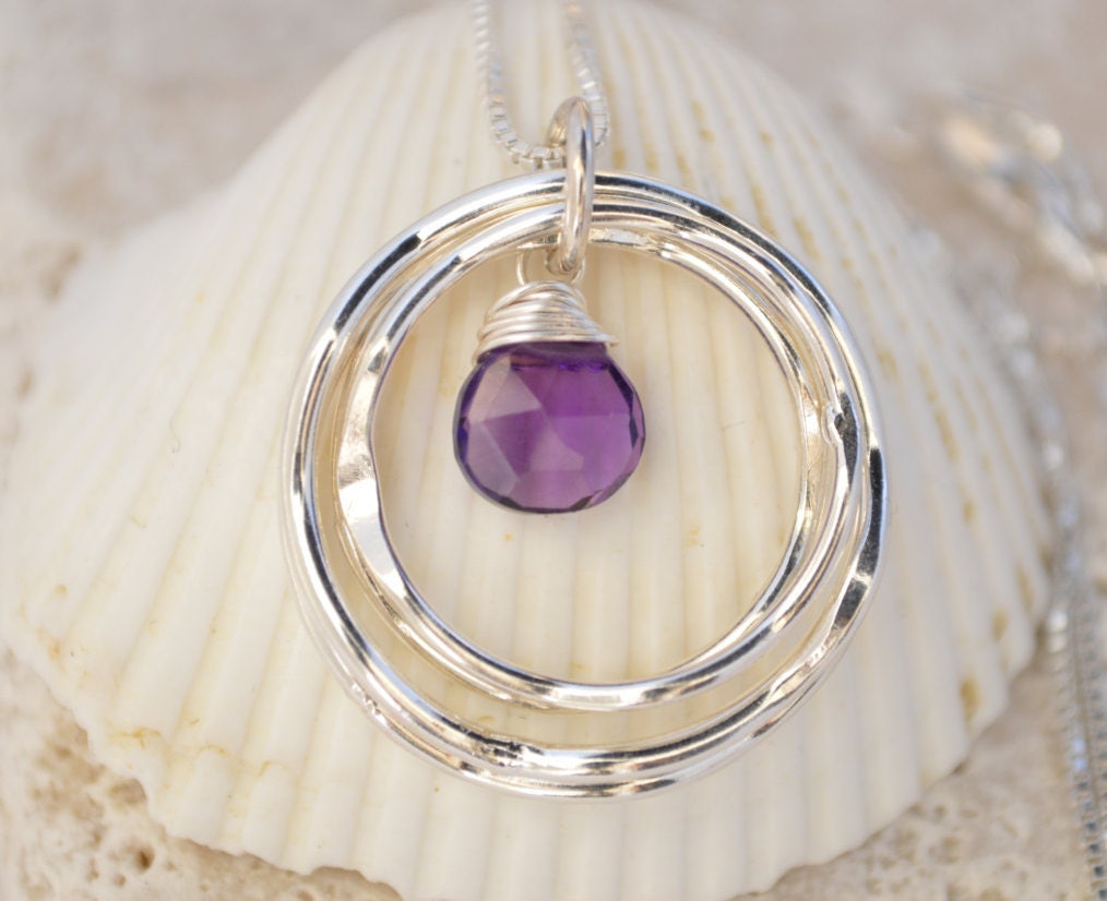 40th Birthday Gift For Her, Amethyst Necklace, February Birthstone Jewelry for Women, 4rd Anniversary Gift for Wife Best Friend Gift,4 Rings