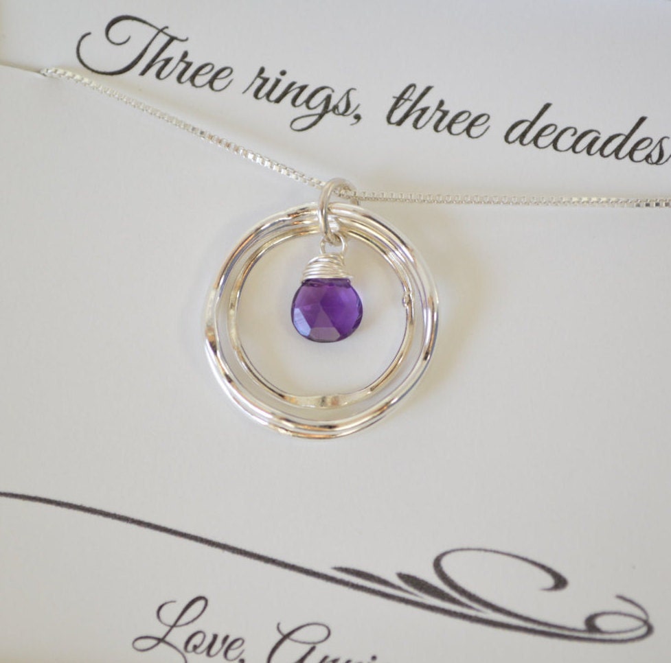 30th Birthday Gift for Her, 3rd Anniversary Gift for Women, Birthday Gift, Amethyst Necklace, Best Friend Gift, Sister Necklace,3 Rings Neck