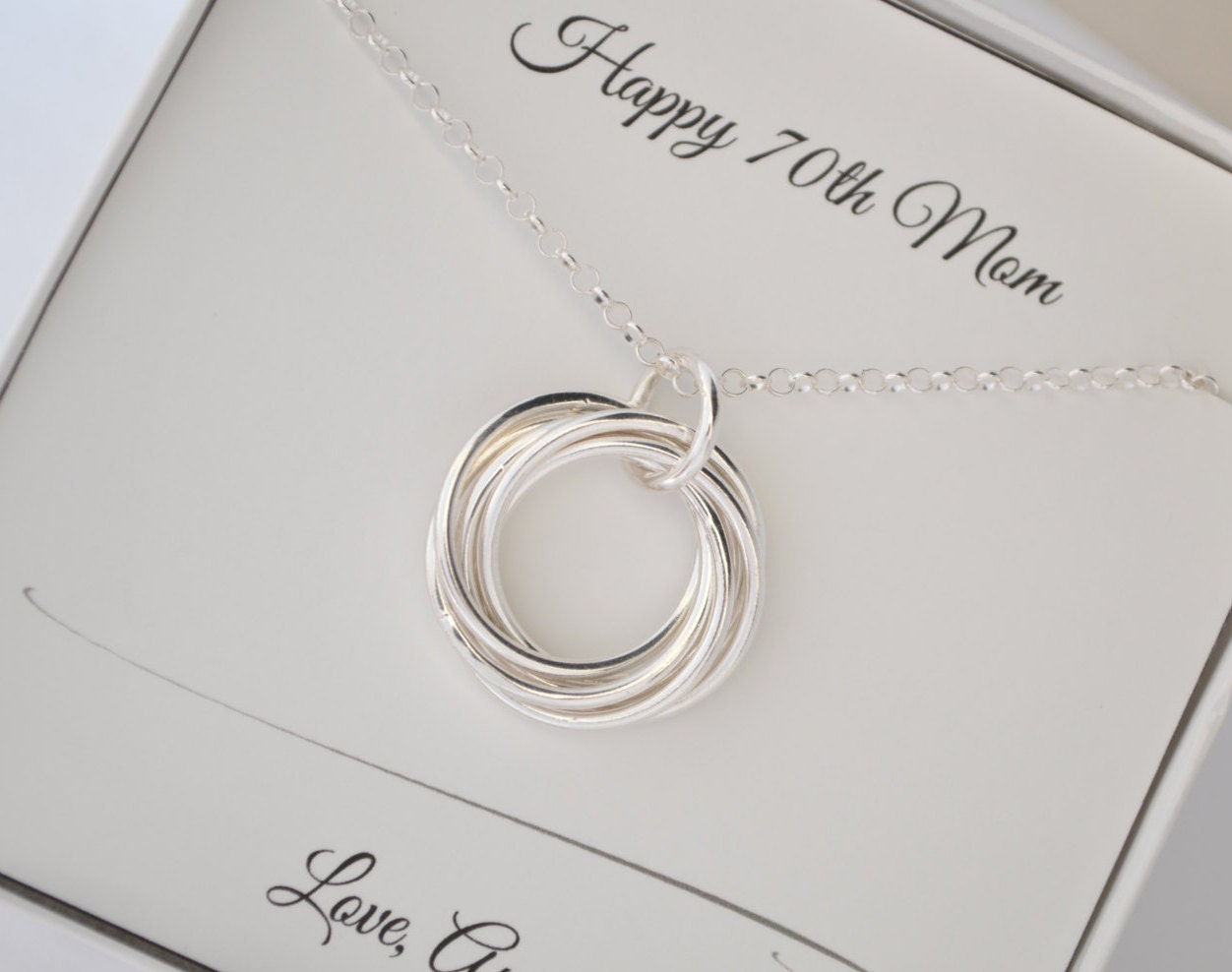 70th Birthday gift for mom and gradmom necklace, 7th Anniversary gift for women, Grandmothers necklace, 7 Rings necklace, Anniversary gifts